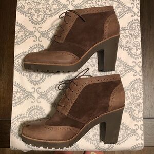 Sperry Two-Tone Brown Suede & Leather Lace-Up Heel Booties
